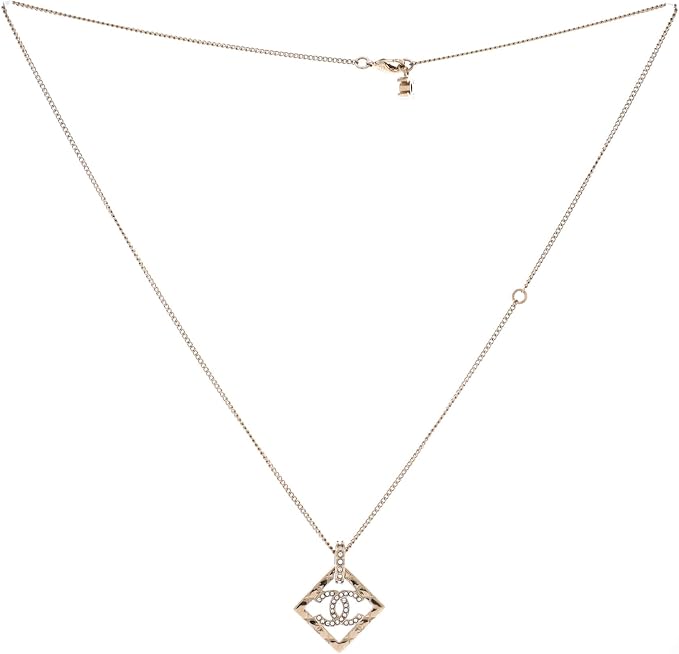 Pre-Loved CC Diamond Pendant Necklace Metal and Crystals, Gold