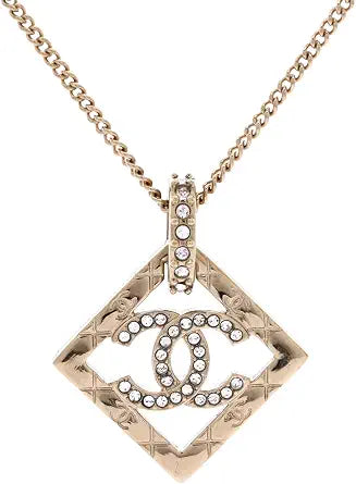 Pre-Loved CC Diamond Pendant Necklace Metal and Crystals, Gold