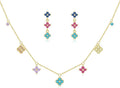 Dainty Gold Jewelry Set for Women Trendy 14K Gold Plated Clover Pendant Choker Charm Necklaces for Women Dangle Earrings Lucky Gift for Her
