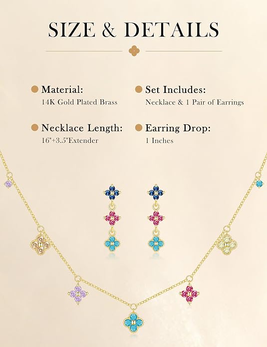 Dainty Gold Jewelry Set for Women Trendy 14K Gold Plated Clover Pendant Choker Charm Necklaces for Women Dangle Earrings Lucky Gift for Her